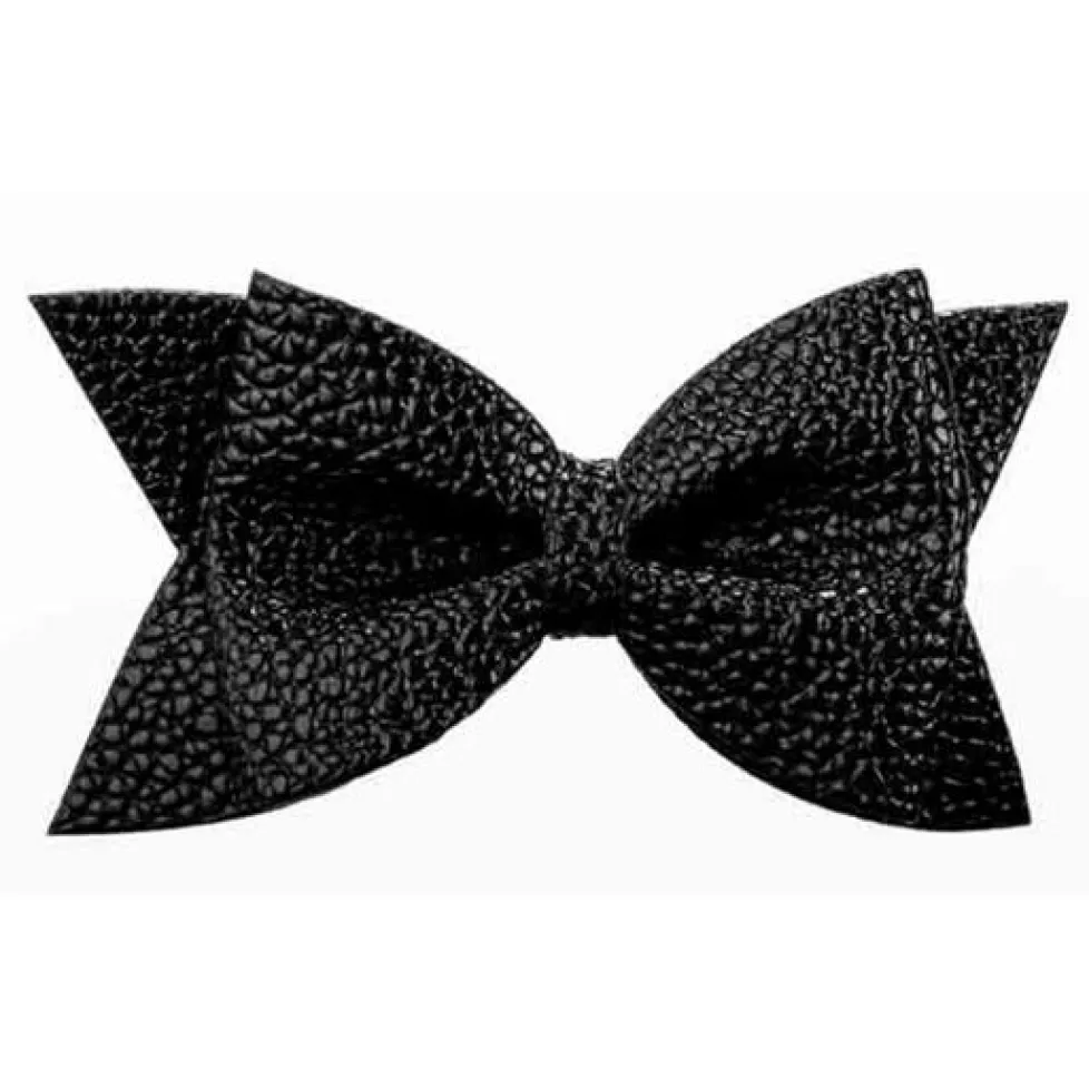 No Slippy Hair Clippy Leather Bow Black