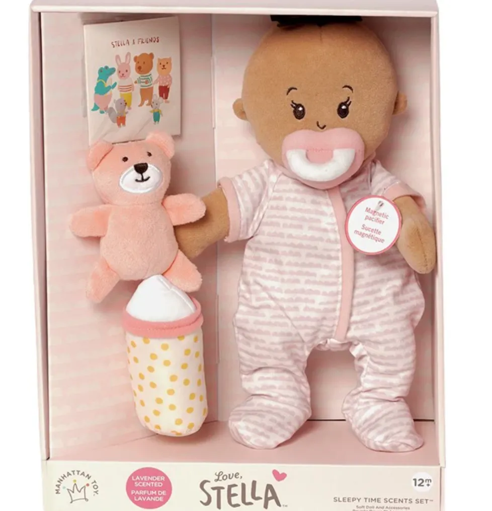 Manhattan Toy® Love, Stella Sleepy Time Set Beige Doll with Brown Tuft