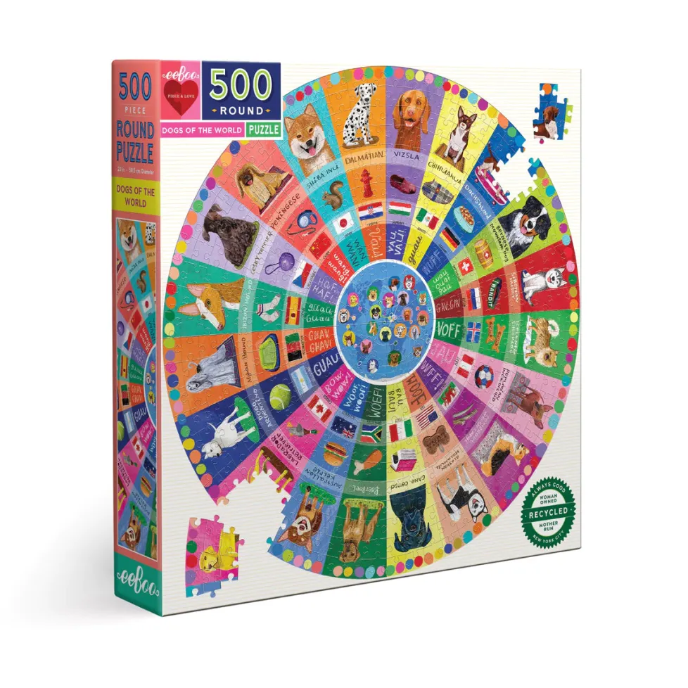 eeBoo 500 Piece Round Puzzle Dogs of the World