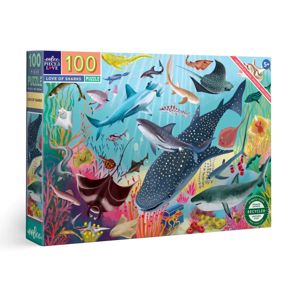 eeBoo 100 Piece Puzzle Love of Sharks