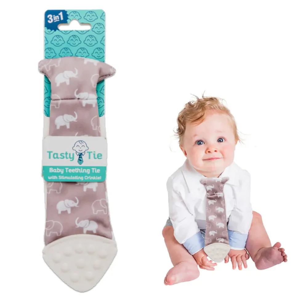 Tasty Tie® Baby Teething Tie & Crinkle Toy! - Elephant