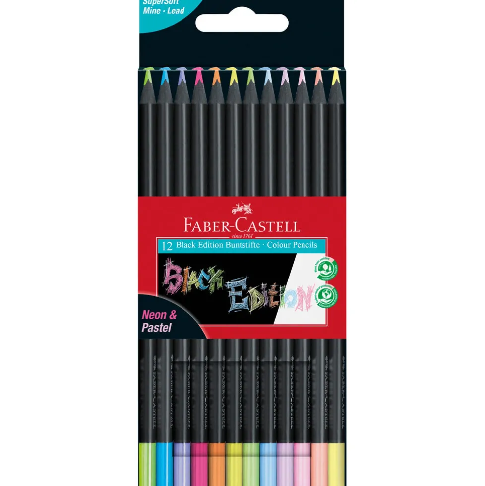 Faber-Castell Black Edition Colored Pencils - Neon & Pastel (Box of 12)