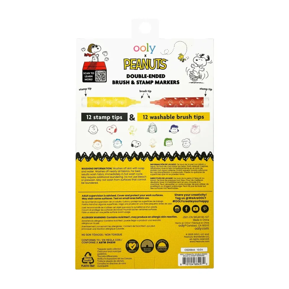 Ooly® x Peanuts®: Double-Ended Brush & Stamp Markers (Set of 6)