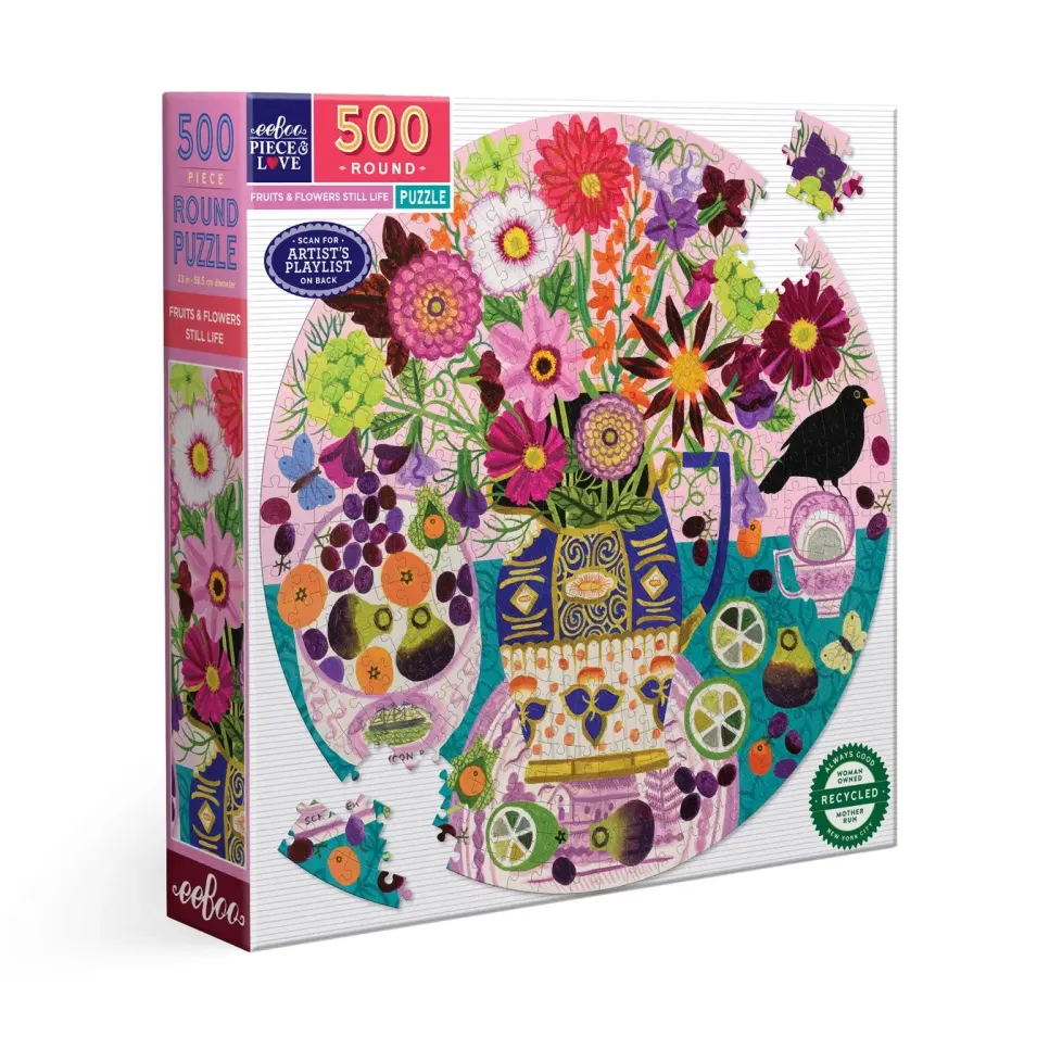 eeBoo 500 Piece Round Puzzle Fruits & Flowers Still Life