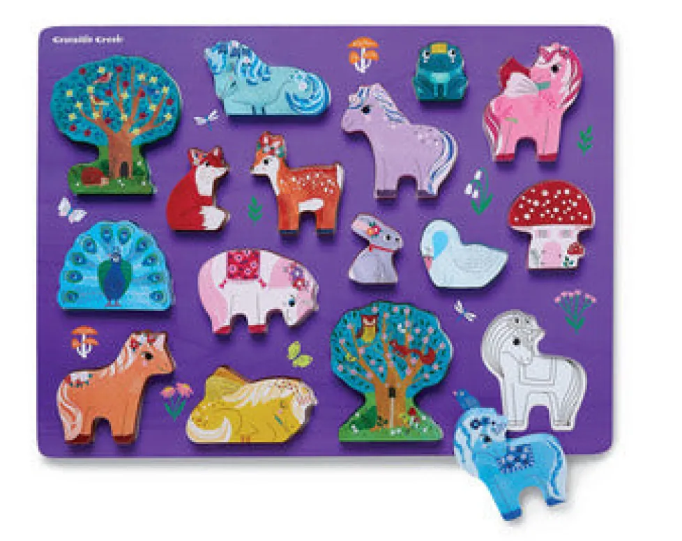 Crocodile Creek Let's Play 16 Piece Chunky Wooden Puzzle - Unicorn Garden
