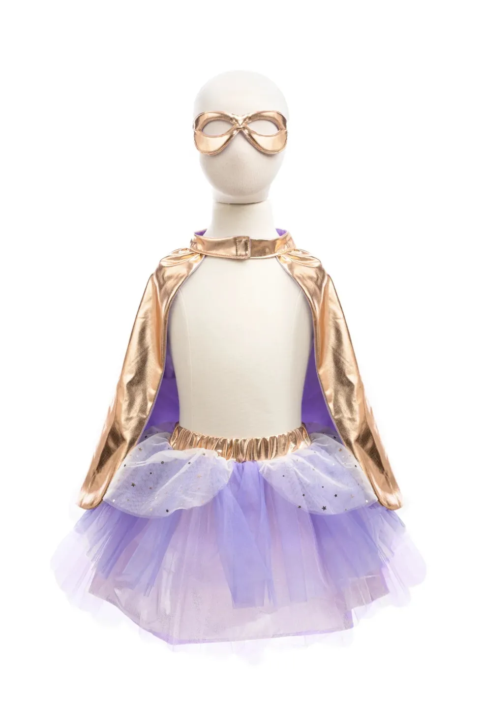 Great Pretenders Super Duper Tutu Cape & Mask, Metallic Rose Gold & Lilac Size 4/6