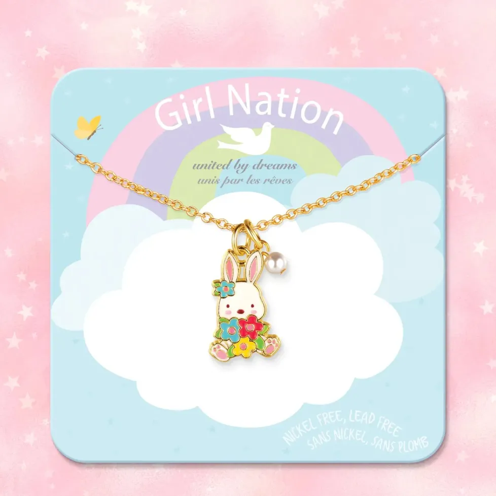 Girl Nation Sweet Petite Necklace Easter Bunny and Blooms