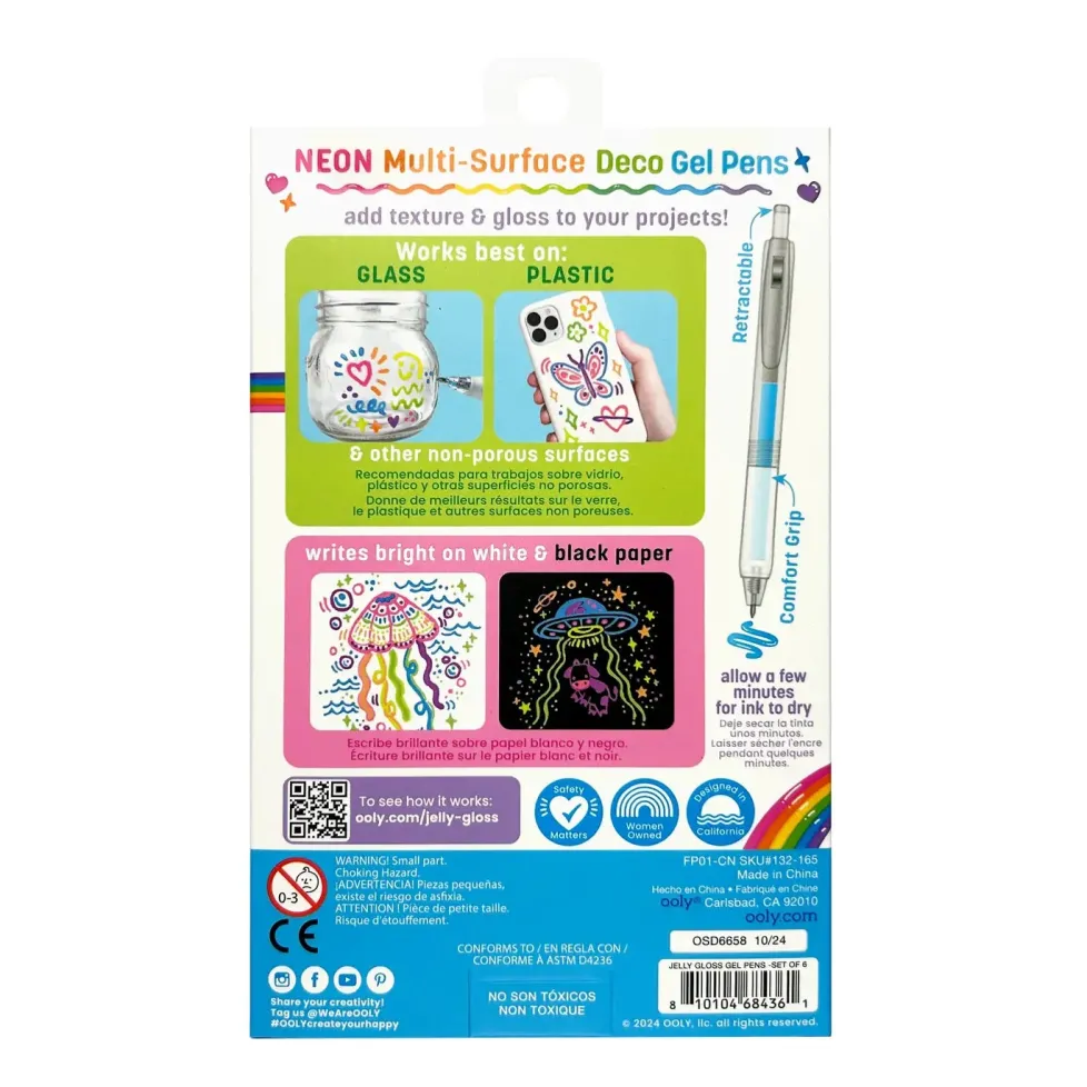 Ooly Jelly Gloss Neon Multi-Surface Deco Gel Pens (Set of 6)