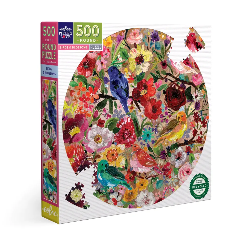 eeBoo 500 Piece Round Puzzle Birds & Blossoms