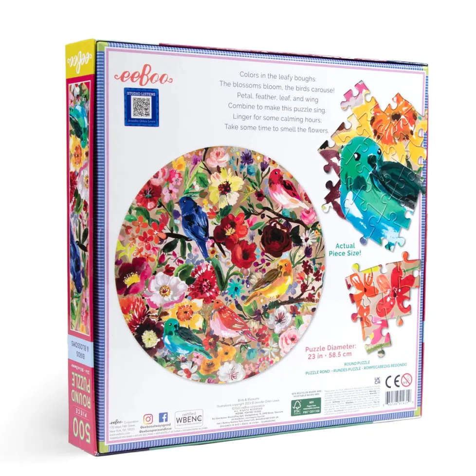 eeBoo 500 Piece Round Puzzle Birds & Blossoms