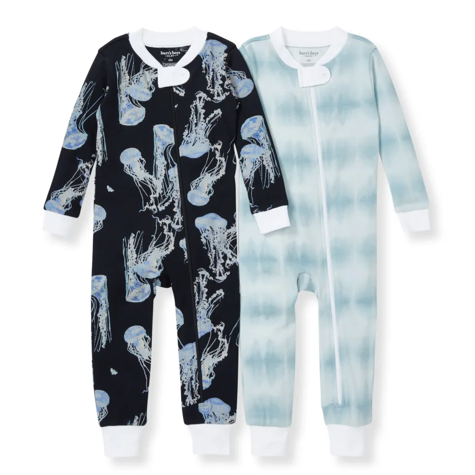 Burt's Bees Organic One-Piece Snug Fit Sleeper 2-Pack: I'm Jelly & Printed Tie Dye