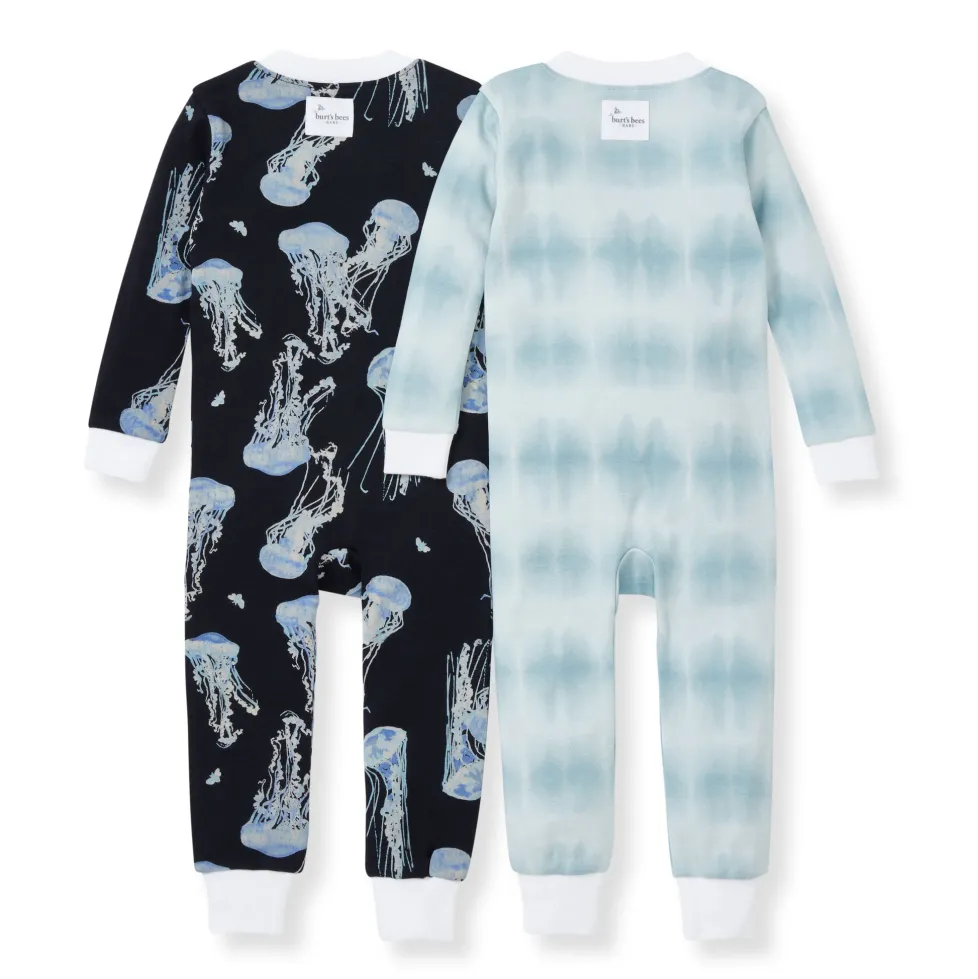 Burt's Bees Organic One-Piece Snug Fit Sleeper 2-Pack: I'm Jelly & Printed Tie Dye