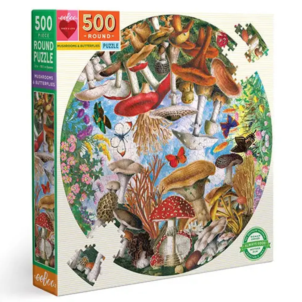 eeBoo 500 Piece Round Puzzle Mushrooms & Butterflies