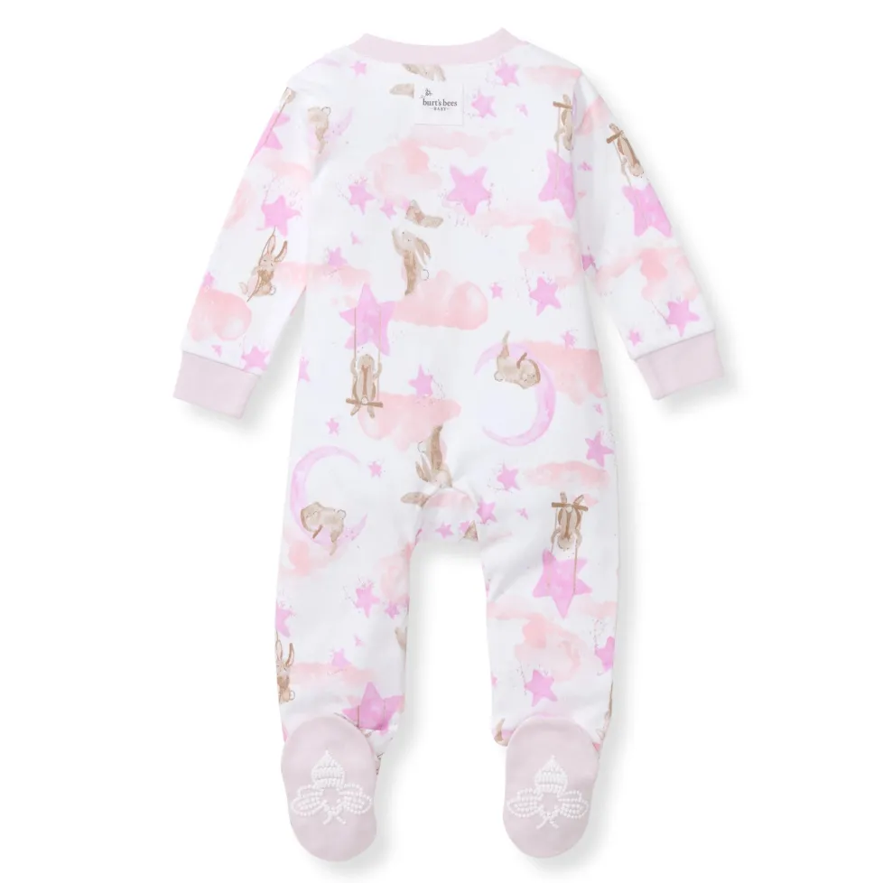 Burt's Bees Organic Baby One-Piece Sleep & Play Stardust Bunnies Pink