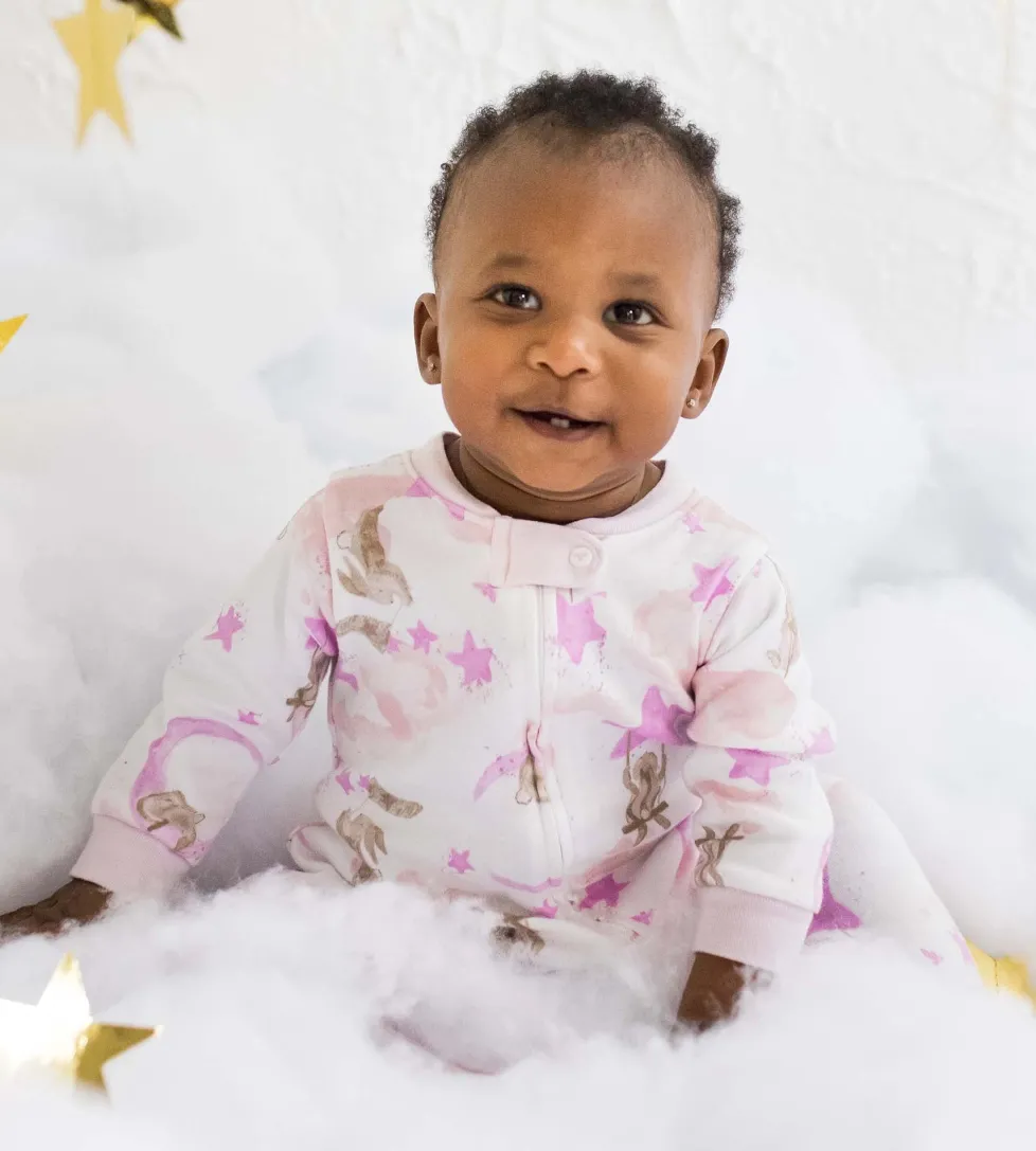 Burt's Bees Organic Baby One-Piece Sleep & Play Stardust Bunnies Pink