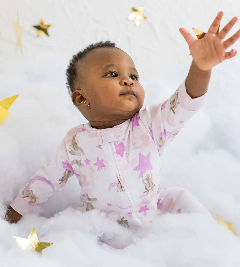 Burt's Bees Organic Baby One-Piece Sleep & Play Stardust Bunnies Pink