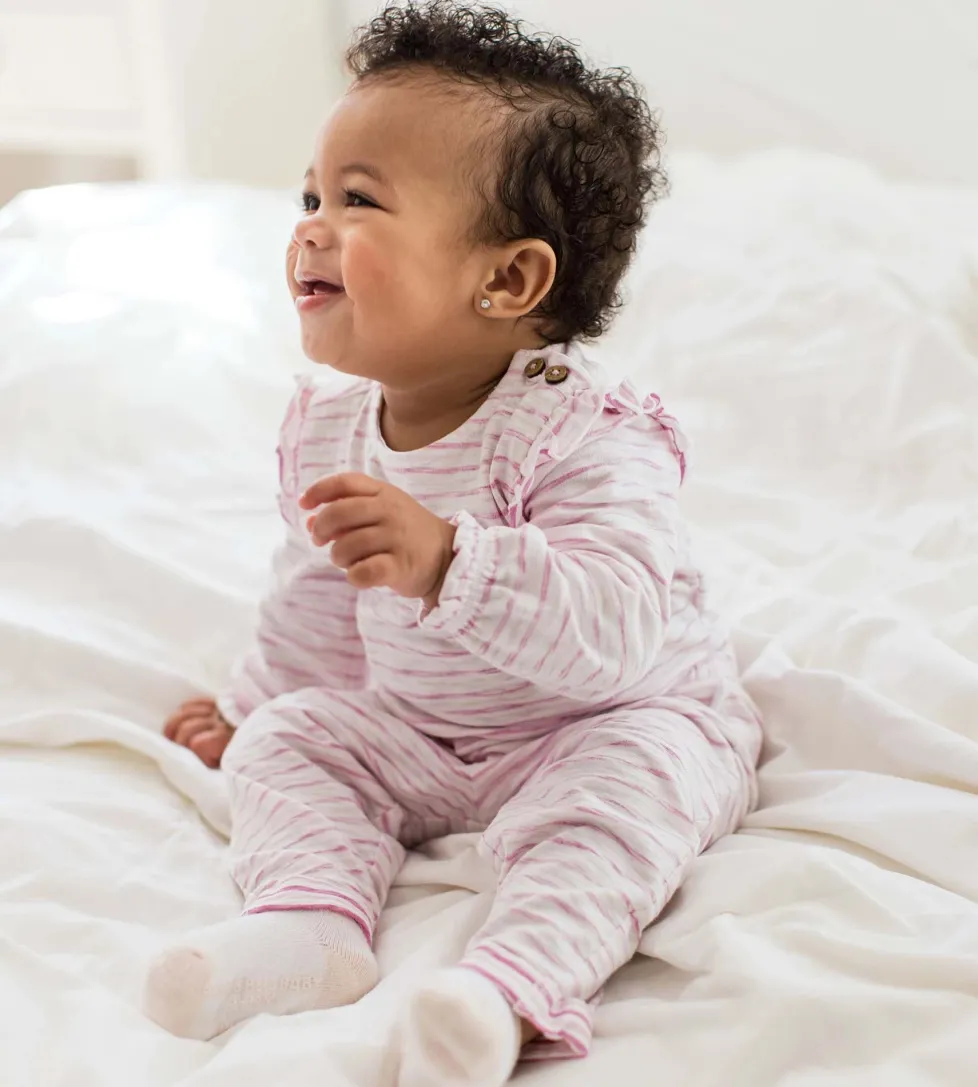 Burt's Bees Organic Baby Bodysuit Set Pink Slub Stripe