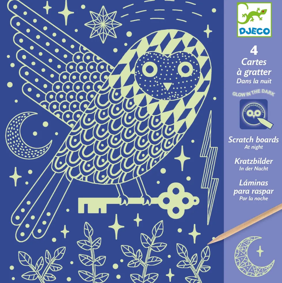Djeco Glow-in-the-Dark Scratch Card Activity Set: At Night