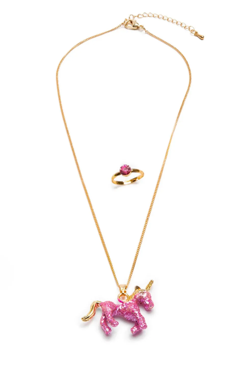 Great Pretenders Glitter Pink Unicorn Necklace and Ring Set