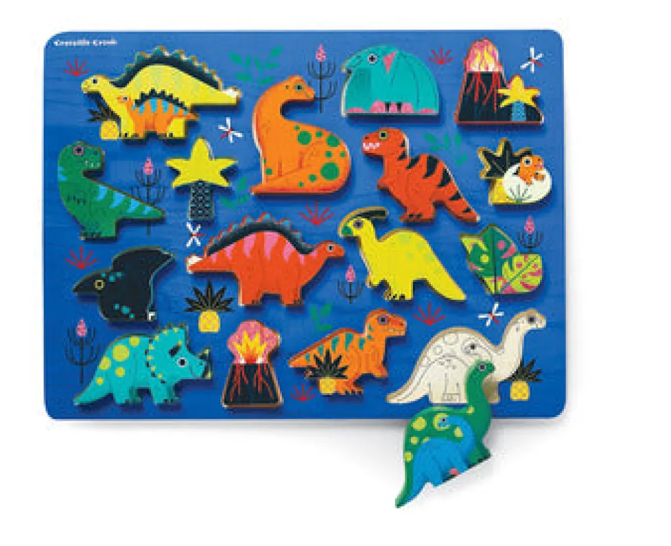 Crocodile Creek Let's Play 16 Piece Chunky Wooden Puzzle - Dinosaurs