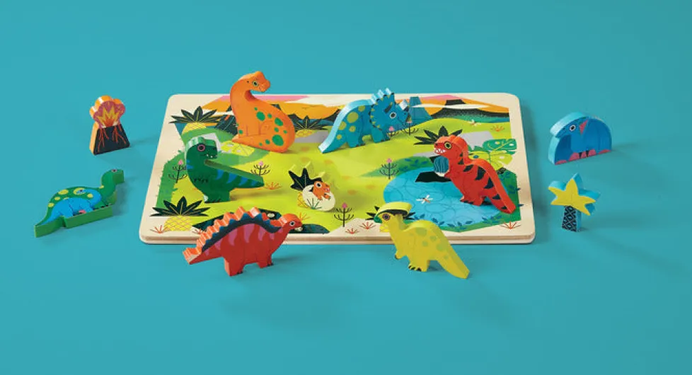 Crocodile Creek Let's Play 16 Piece Chunky Wooden Puzzle - Dinosaurs