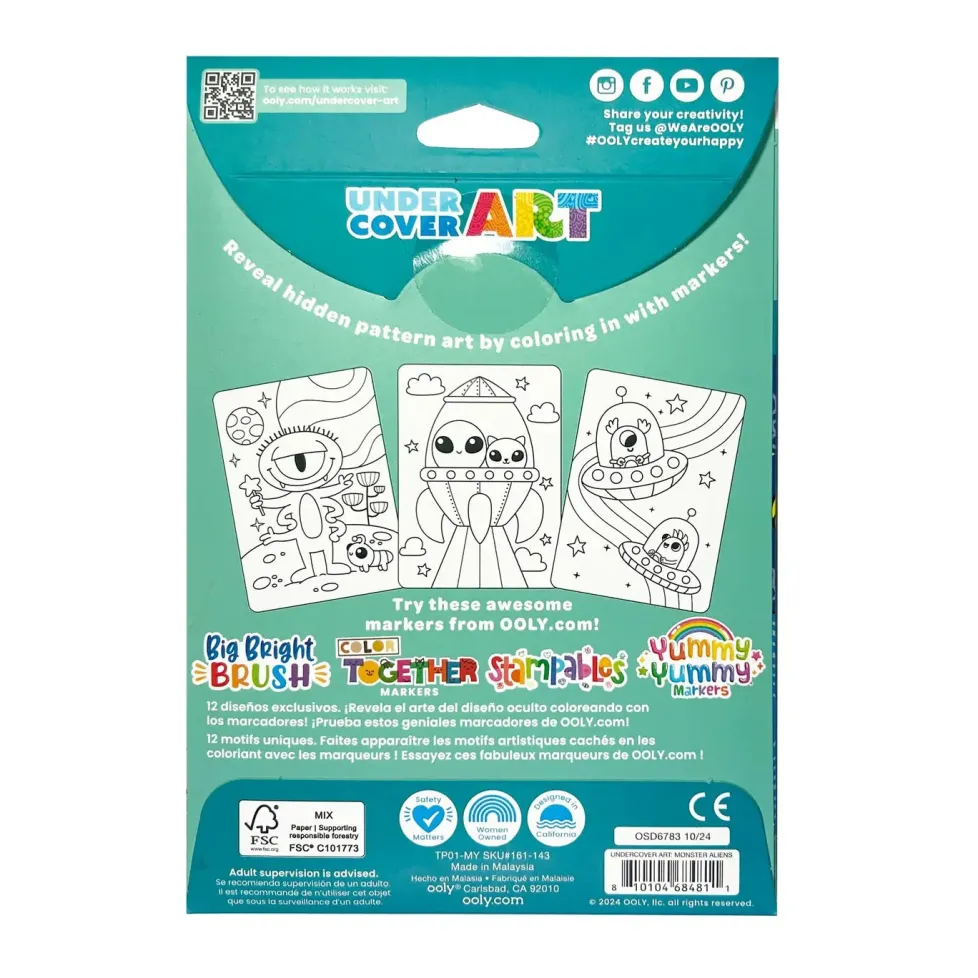 Ooly Undercover Art Hidden Pattern Coloring Activity Art Cards - Monsters Aliens