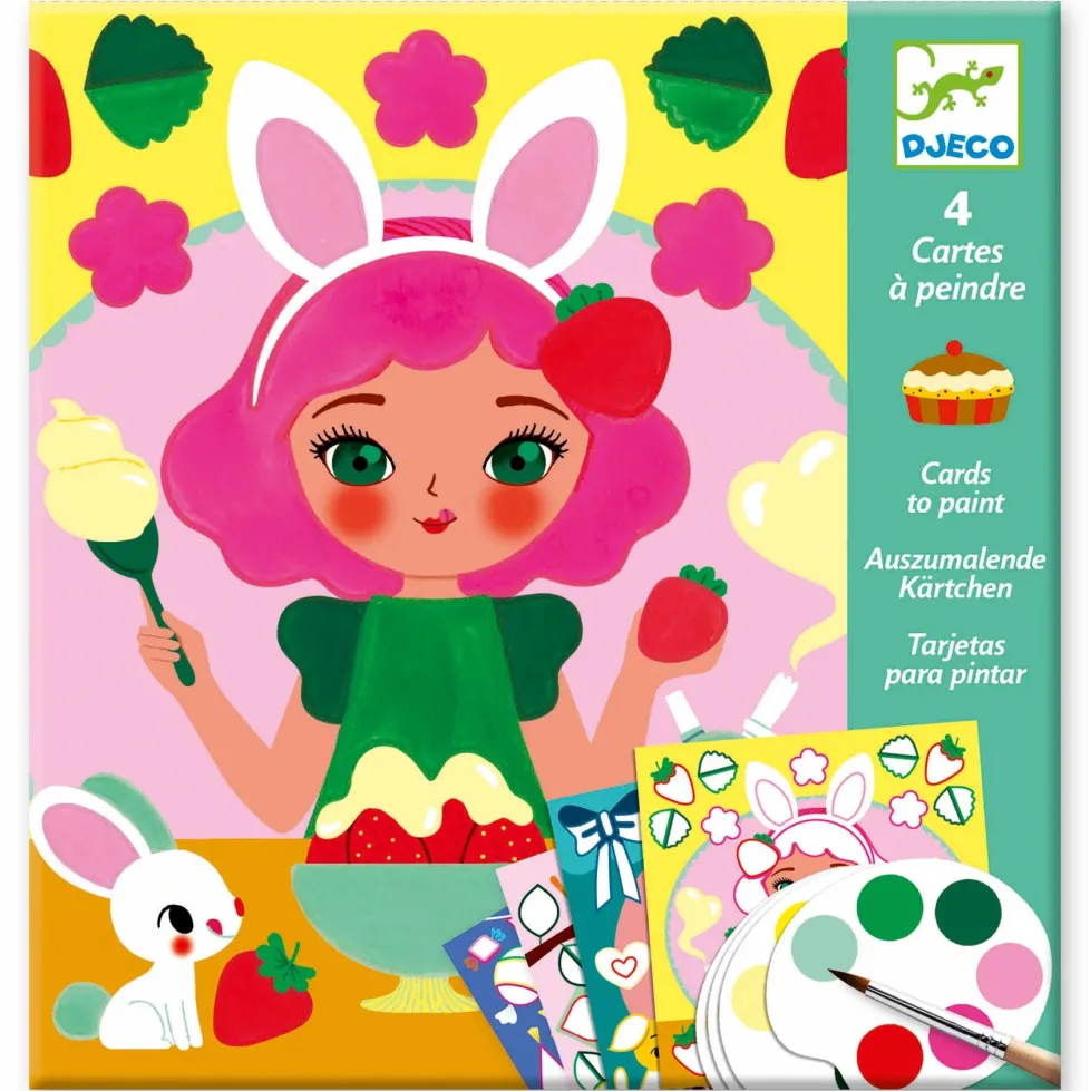 Djeco Surprise Watercolor Painting Cards Activity Set: Snack Time