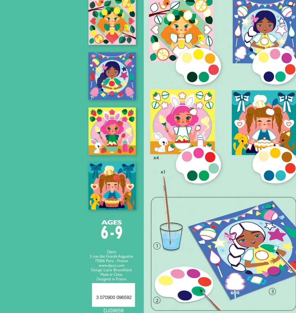 Djeco Surprise Watercolor Painting Cards Activity Set: Snack Time