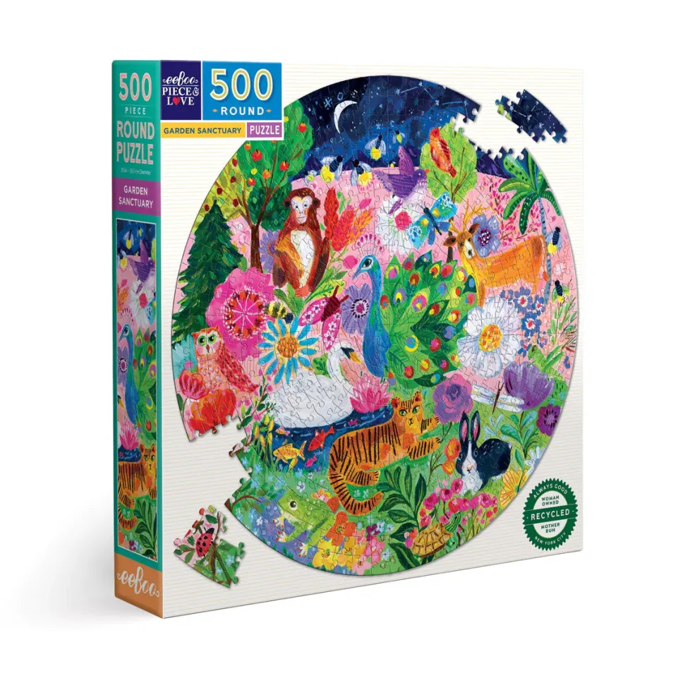 eeBoo 500 Piece Round Puzzle Garden Sanctuary