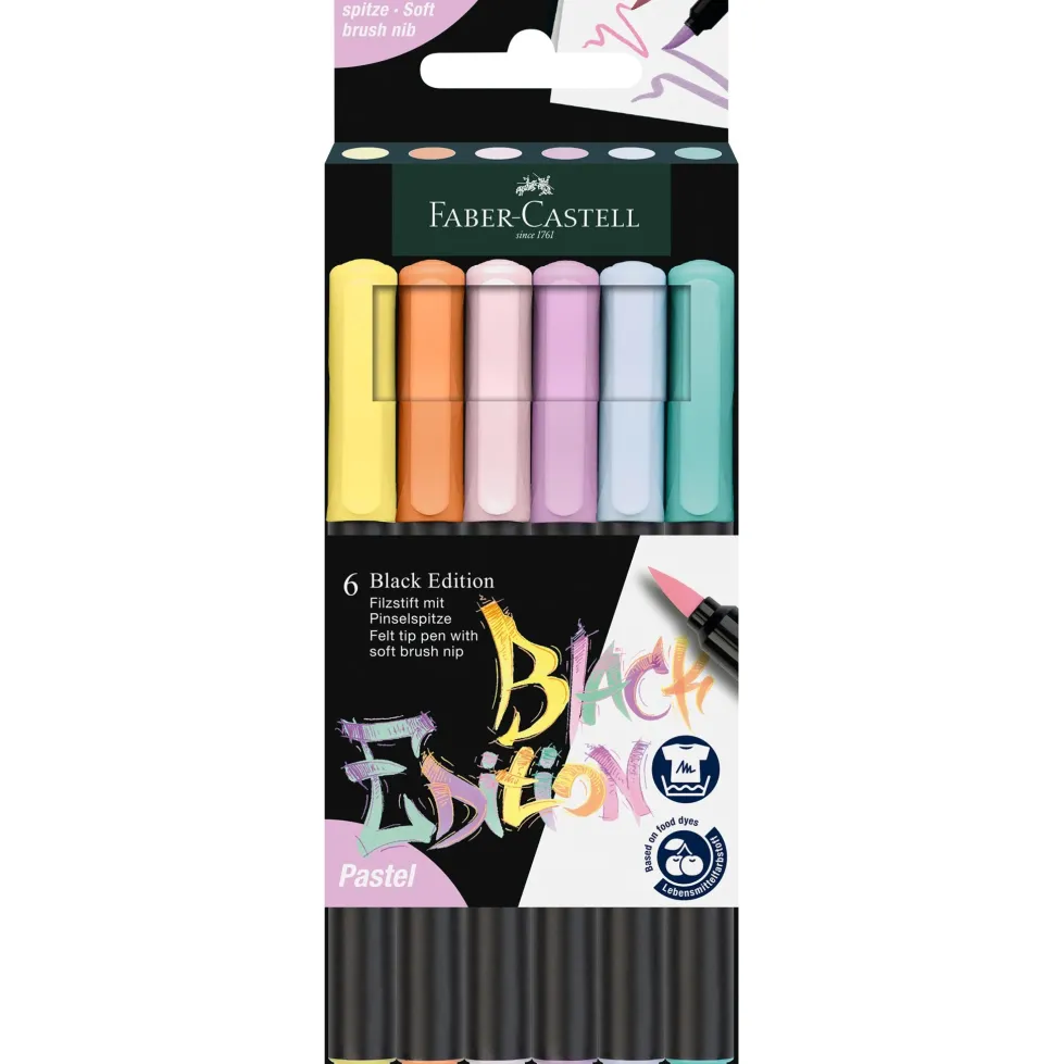 Faber-Castell Black Edition Super Soft Brush Pens Pastel (Box of 6)