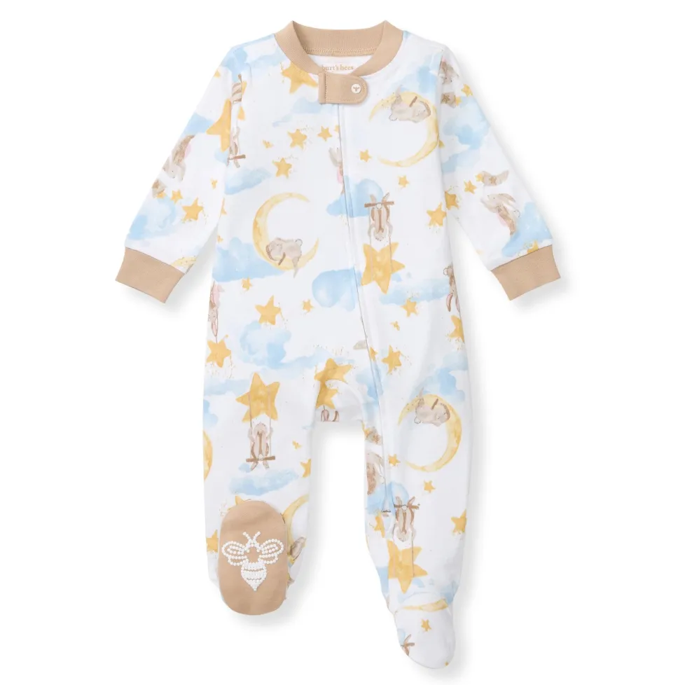 Burt's Bees Organic Baby One-Piece Sleep & Play Stardust Bunnies Blue