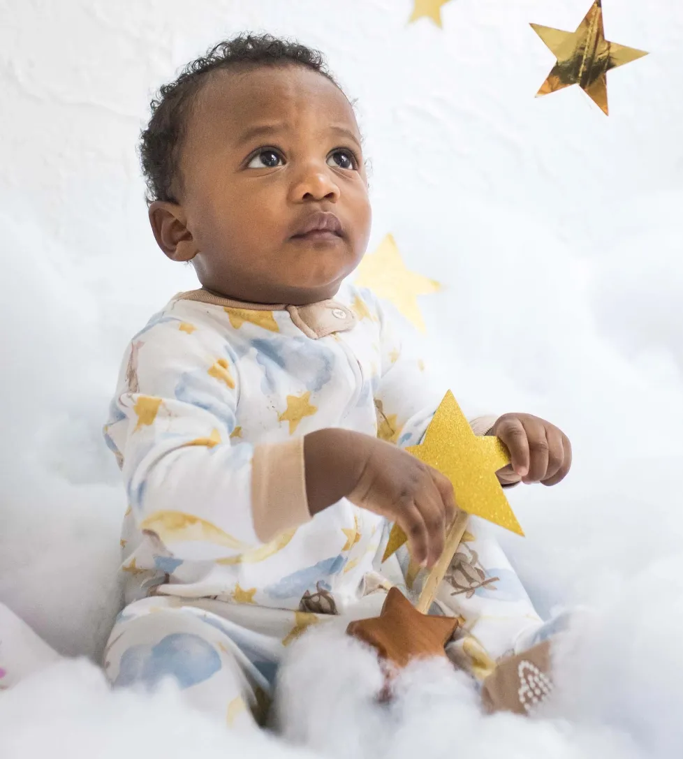 Burt's Bees Organic Baby One-Piece Sleep & Play Stardust Bunnies Blue