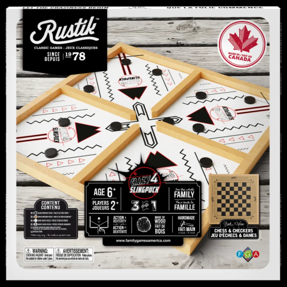 Rustik 3-in-1 Slingpuck/Shuffleboard/Chess/Checkers 3-in-1