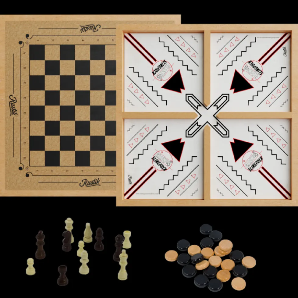 Rustik 3-in-1 Slingpuck/Shuffleboard/Chess/Checkers 3-in-1