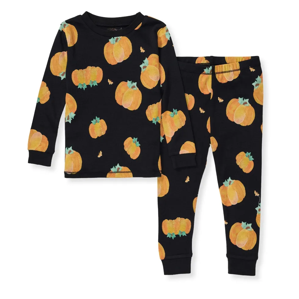 Burt's Bees Organic Snug Fit Two-Piece Pajamas Midnight Pumpkins