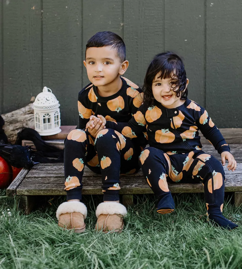 Burt's Bees Organic Snug Fit Two-Piece Pajamas Midnight Pumpkins