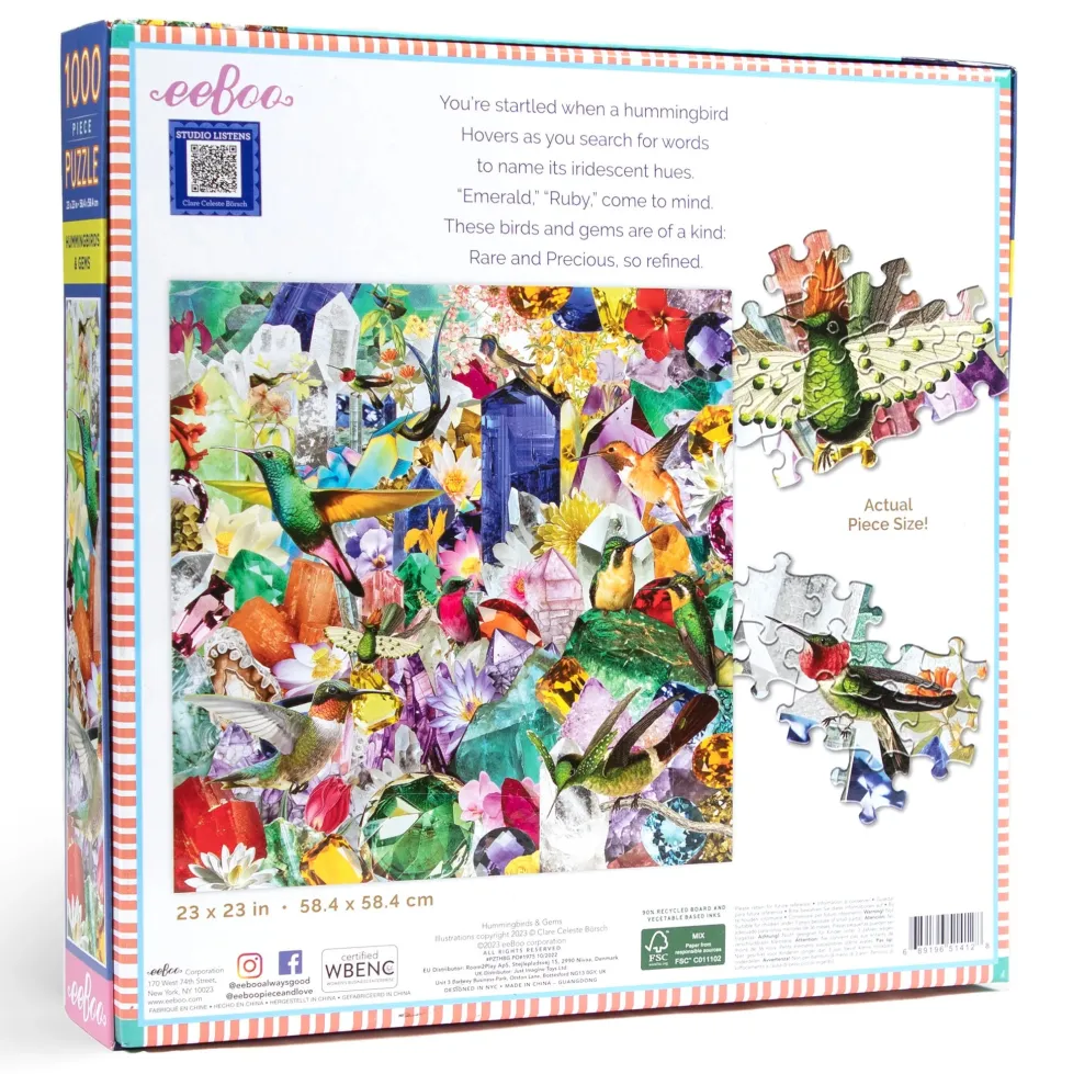 eeBoo 1000 Piece Puzzle Hummingbirds and Gems