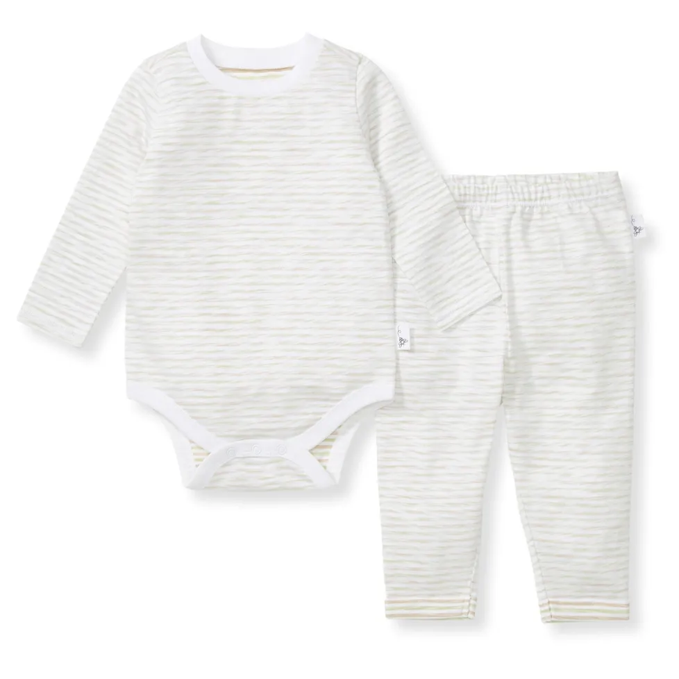 Burt's Bees Organic Baby Bodysuit Set Green Slub Stripe