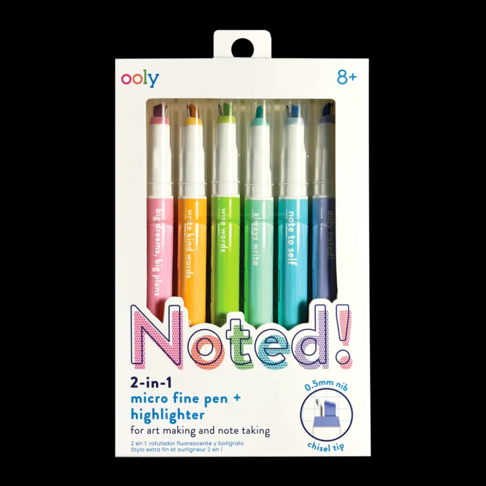 Ooly Noted! 2-in-1 Micro Fine Tip Pen and Highlighters - Set of 6