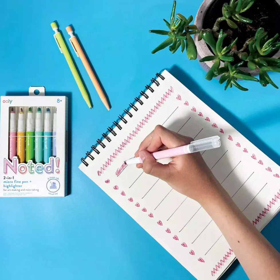 Ooly Noted! 2-in-1 Micro Fine Tip Pen and Highlighters - Set of 6