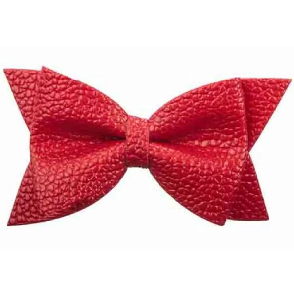 No Slippy Hair Clippy Leather Bow Red