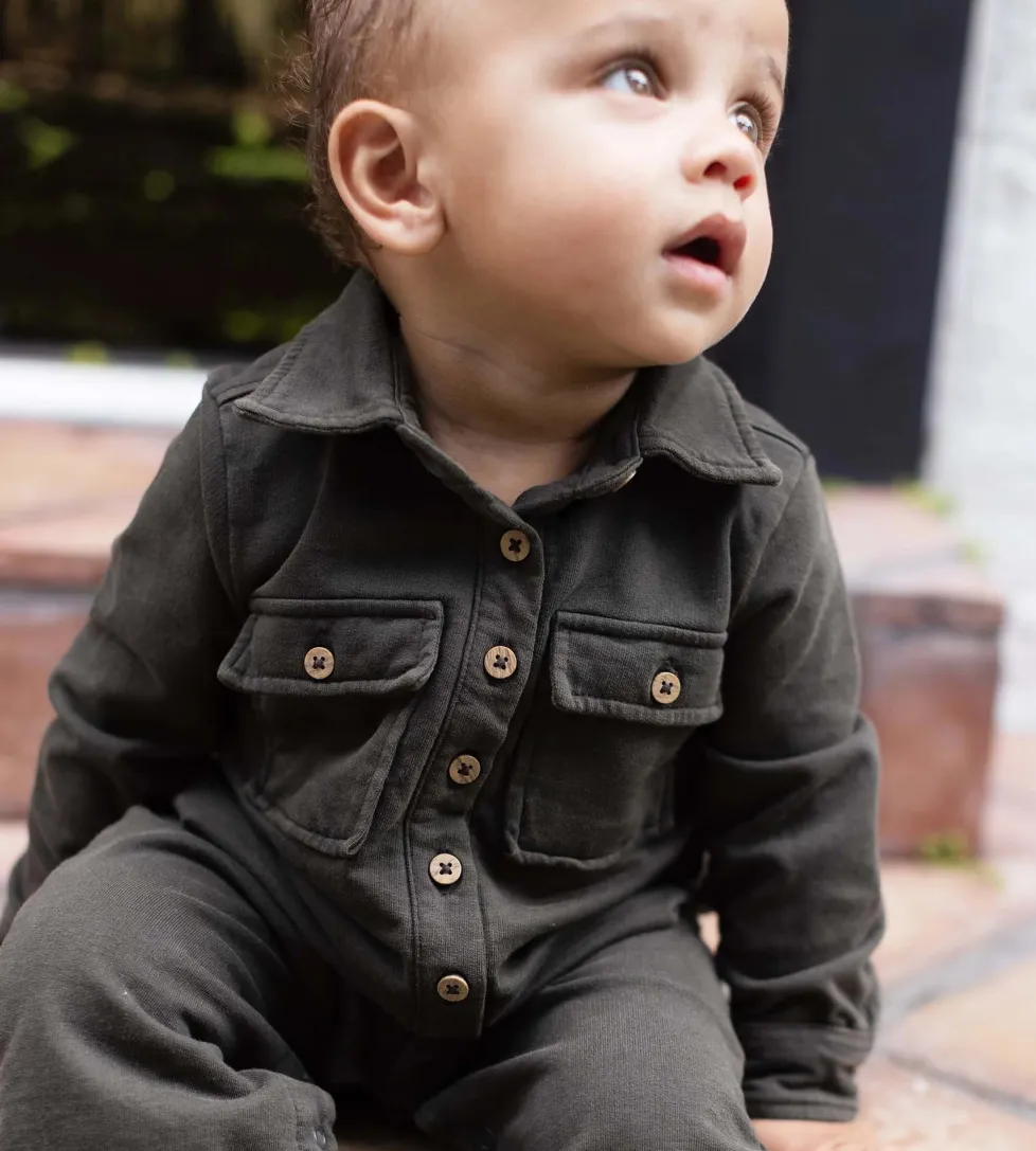 Burt's Bees Organic Baby Button Down Jumpsuit - Shadow