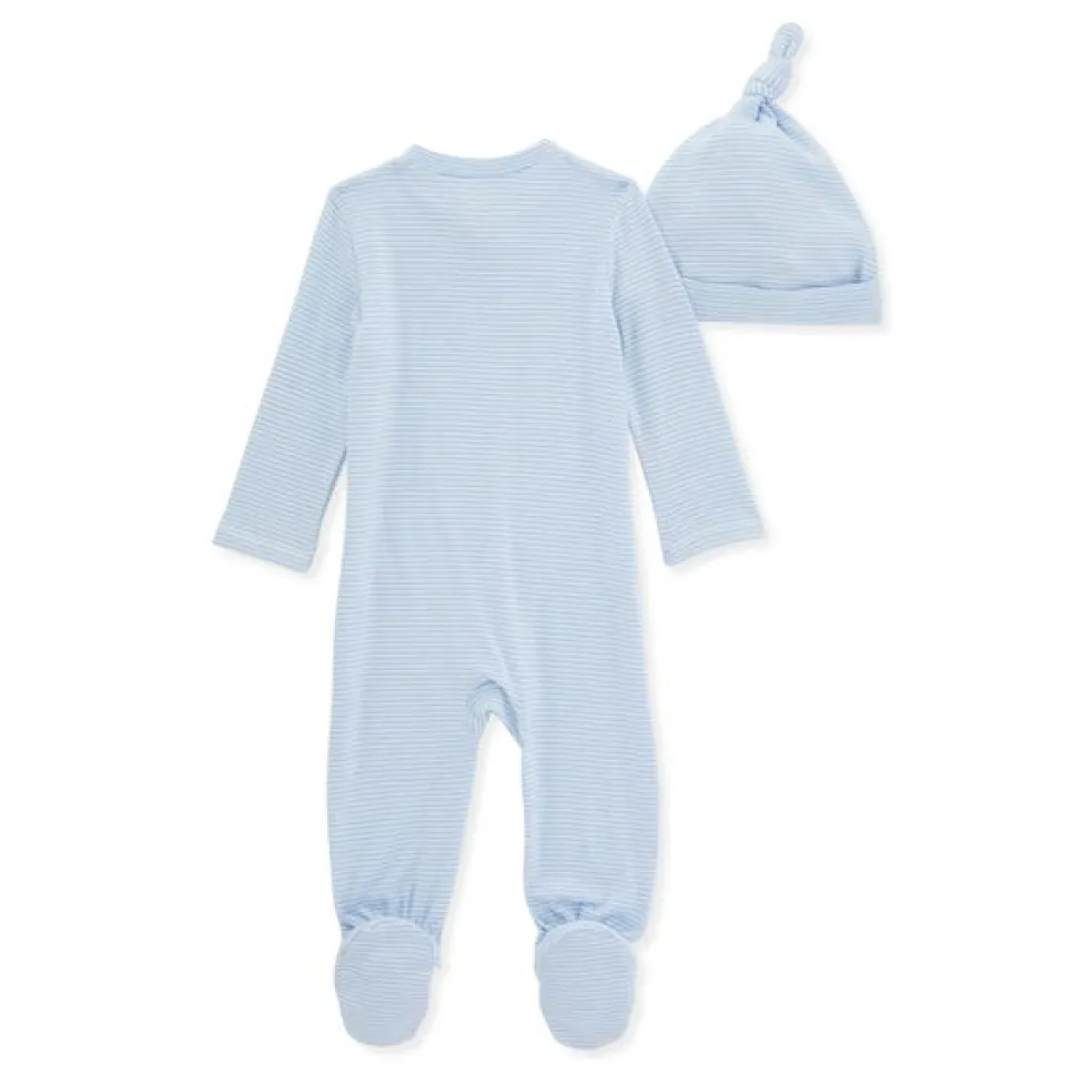Burt's Bees Organic Baby Micro Stripe Jumpsuit & Knot Top Hat Set Blizzard