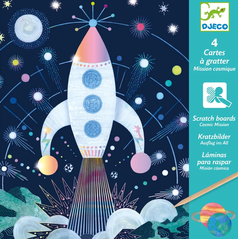 Djeco Metallic Scratch Card Activity Set: Cosmic Mission