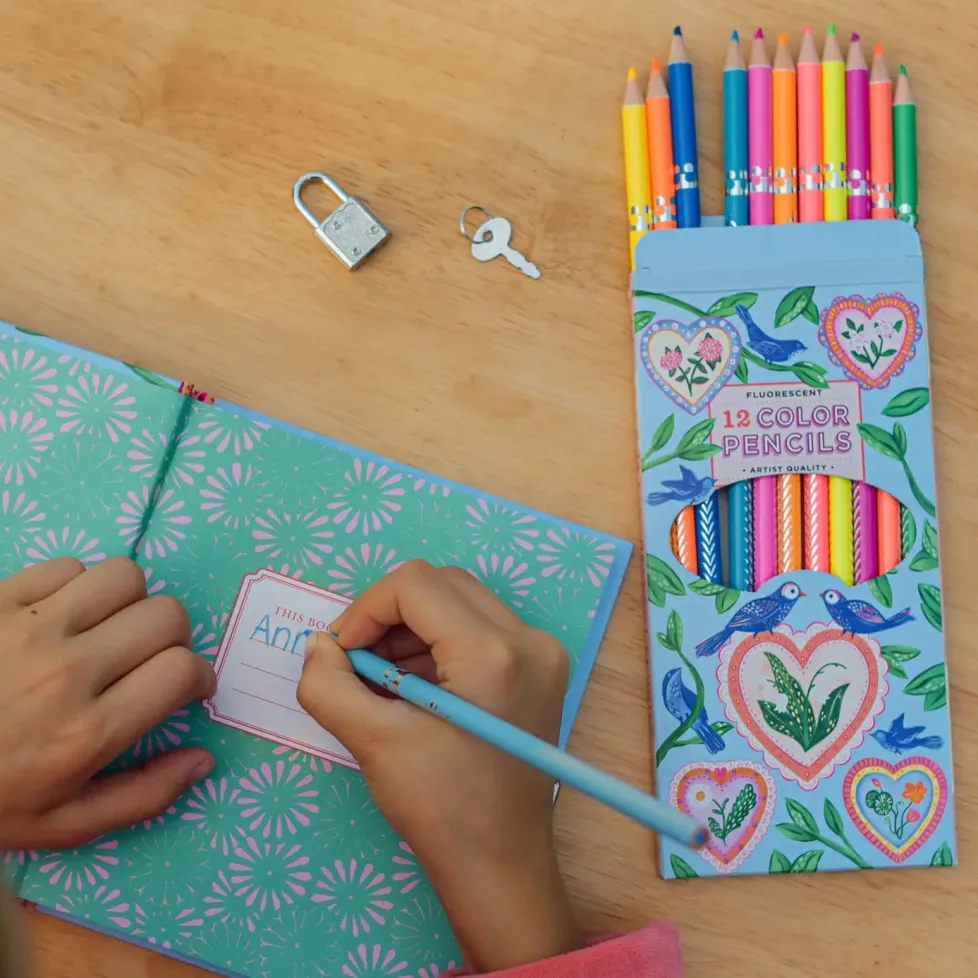 eeBoo Fluorscent Color Pencils 12 Hearts & Birds