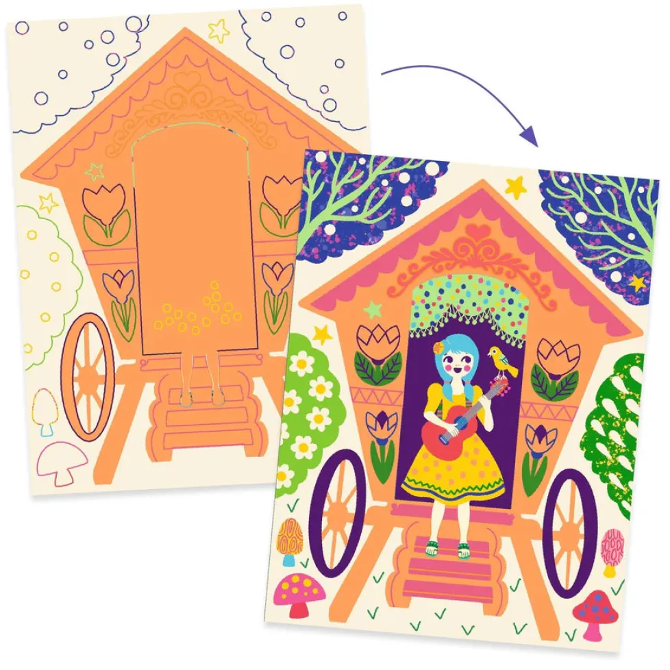 Djeco Metallic Scratch Card Activity Set: Wacky Houses