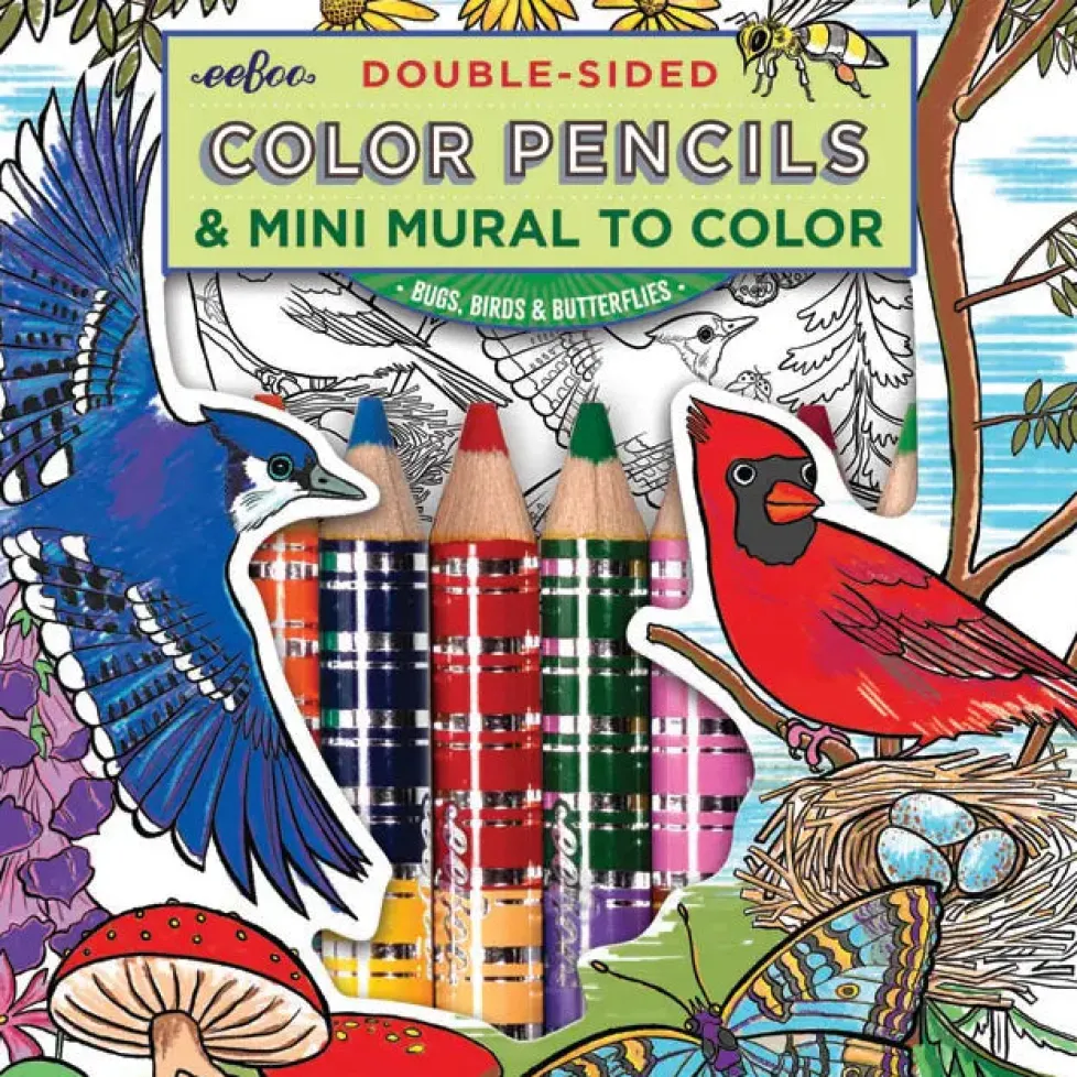 eeBoo Birds & Butterflies Biggie Pencils with Fold-Out Mini Mural
