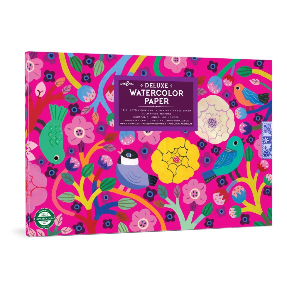 eeBoo Watercolor Pad: Birds in Fuchsia