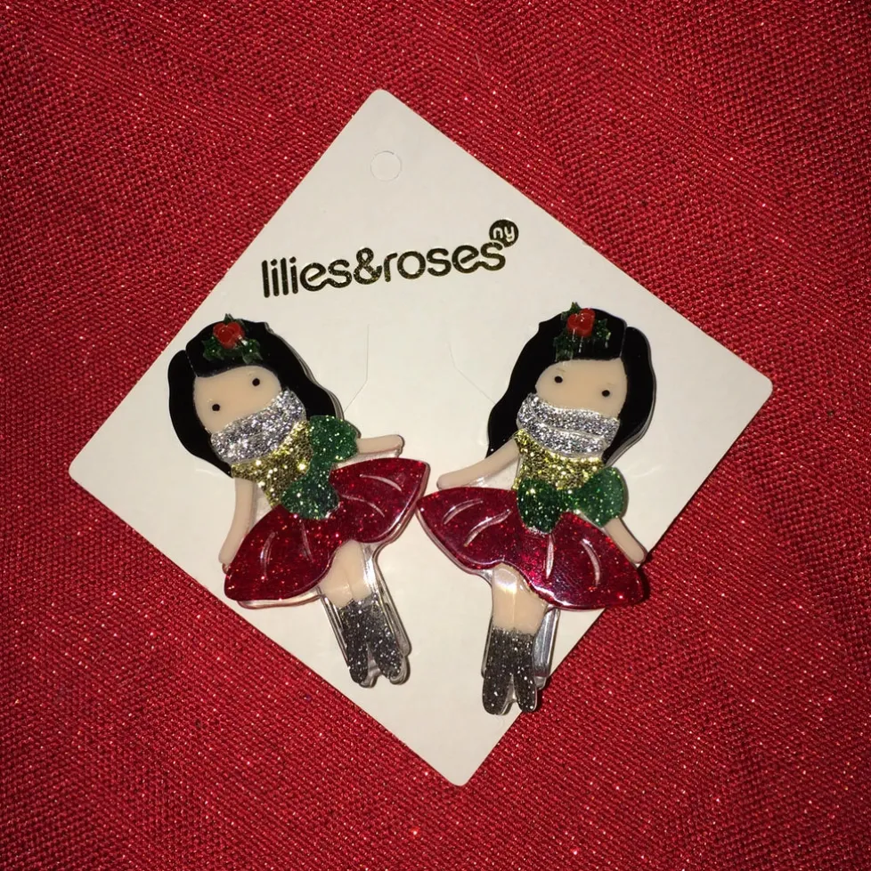 Lilies & Roses Hair Clips Red Christmas Girls