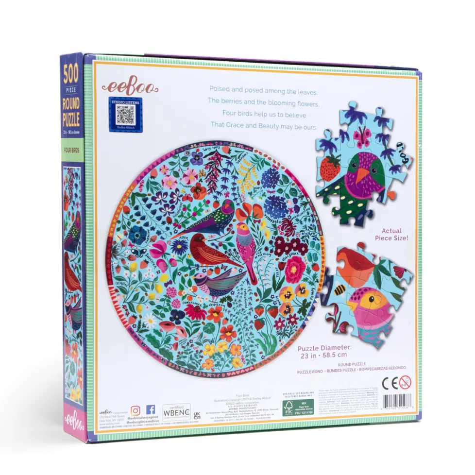 eeBoo 500 Piece Round Puzzle Four Birds